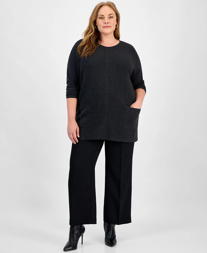 Jones New York Plus Crewneck Long-Sleeve Jacquard Top