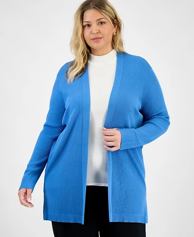 Jones New York Plus Open-Front Long-Sleeve Cardigan