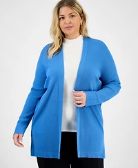 Jones New York Plus Open-Front Long-Sleeve Cardigan