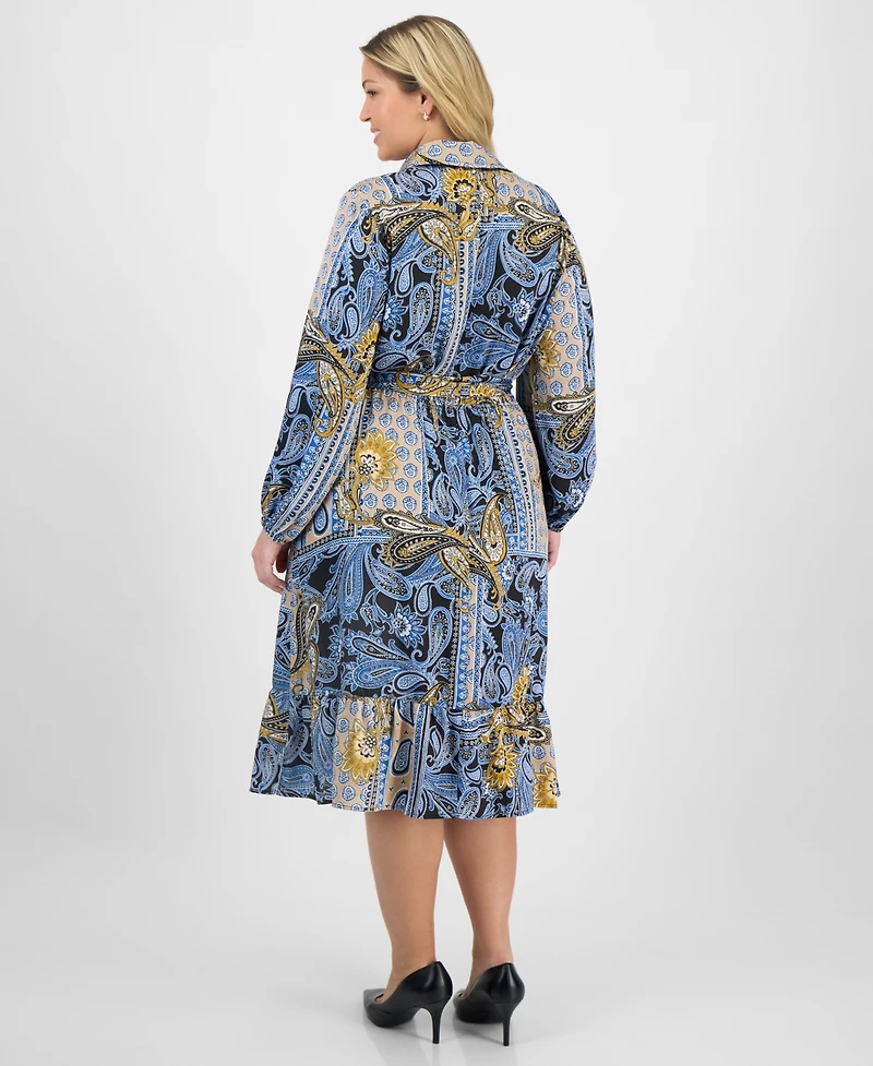 Jones New York Plus Paisley Tie-Waist Tiered Midi Dress