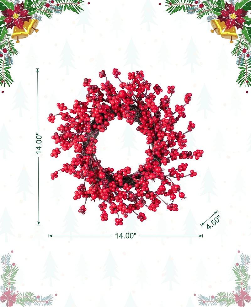 Glitzhome Plastic Christmas Mini Berries Wreaths, Set of 2