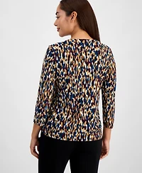 Ak Anne Klein Petite Printed Henley Top