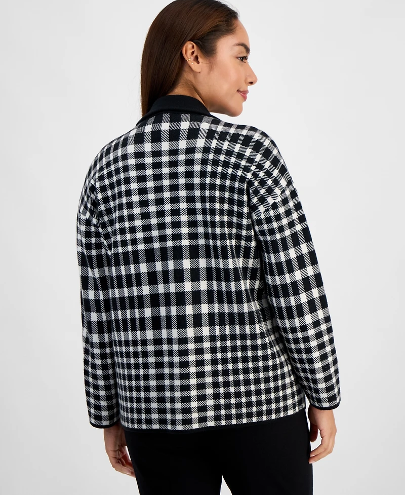 Ak Anne Klein Petite Notched-Lapel Plaid Blazer