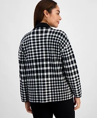 Ak Anne Klein Petite Notched-Lapel Plaid Blazer