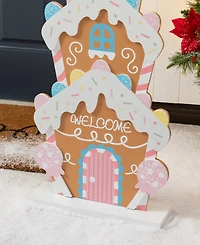 Glitzhome 35.25" Wooden Christmas Gingerbread House Porch Decor