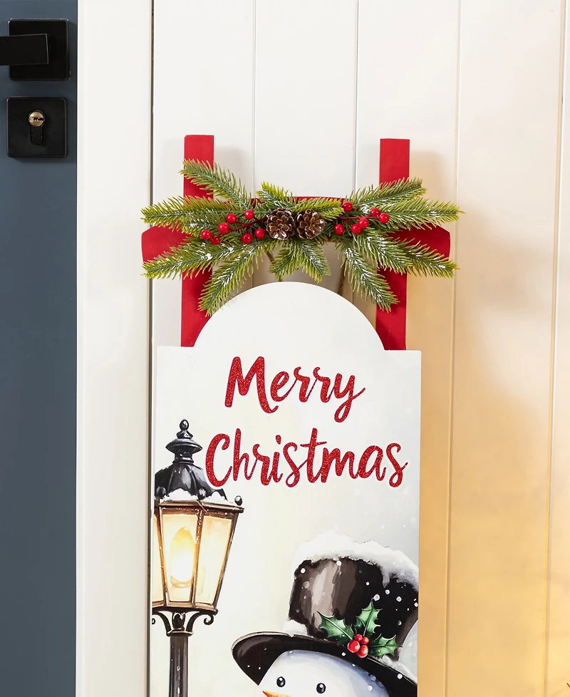 Glitzhome 42" Wooden Christmas Snowman Sleigh Porch Sign