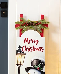 Glitzhome 42" Wooden Christmas Snowman Sleigh Porch Sign