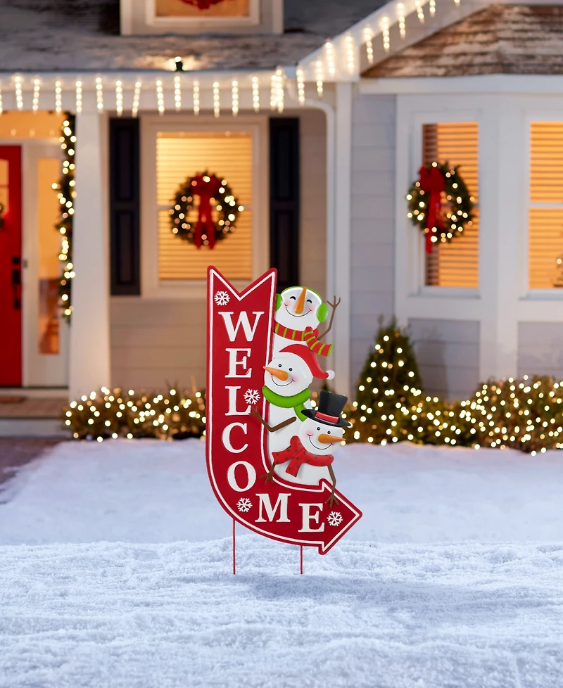 Glitzhome 35.75" Metal Christmas Snowmen Arrow Welcome Yard Stake
