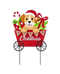 Glitzhome 24" Metal Christmas Dog and Gift Cart Yard Stake