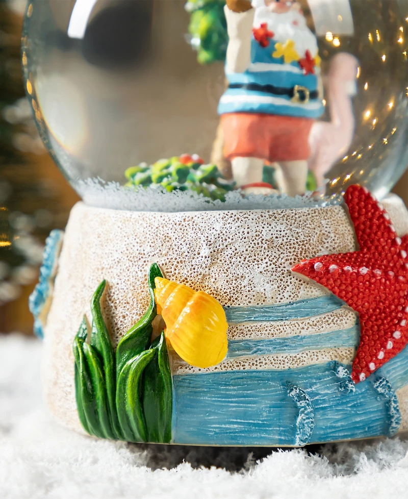 Glitzhome 100mm Resin Christmas Musical Snowflakes Santa on Vacation Water Globe