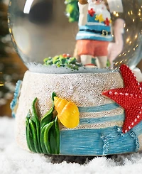 Glitzhome 100mm Resin Christmas Musical Snowflakes Santa on Vacation Water Globe