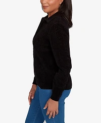 Alfred Dunner Petite Front Zip Chenille Cardigan