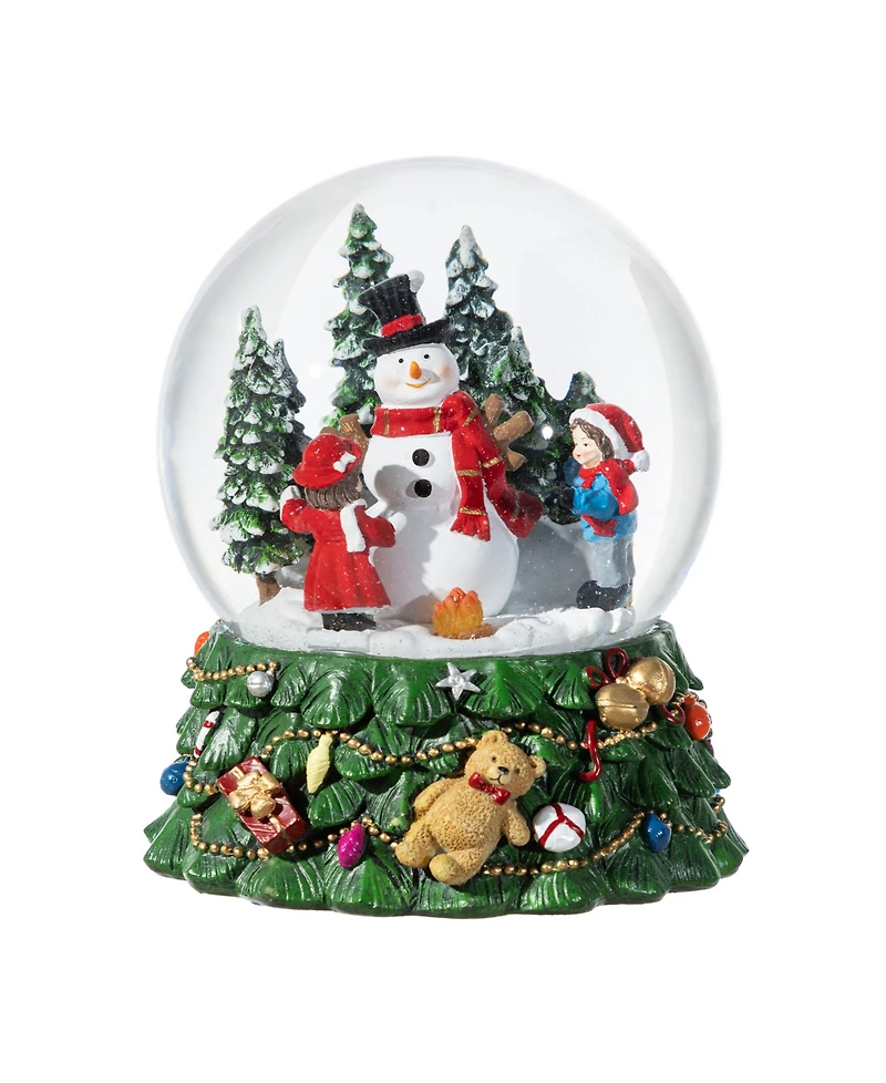 Glitzhome 150mm Lighted Resin Christmas Musical Snowflakes Snowman Water Globe