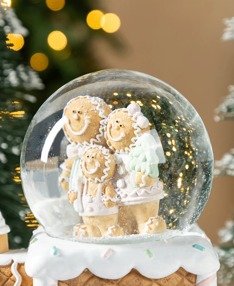Glitzhome 100mm Resin Christmas Musical Snowflakes Gingerbread Family Train Water Globe
