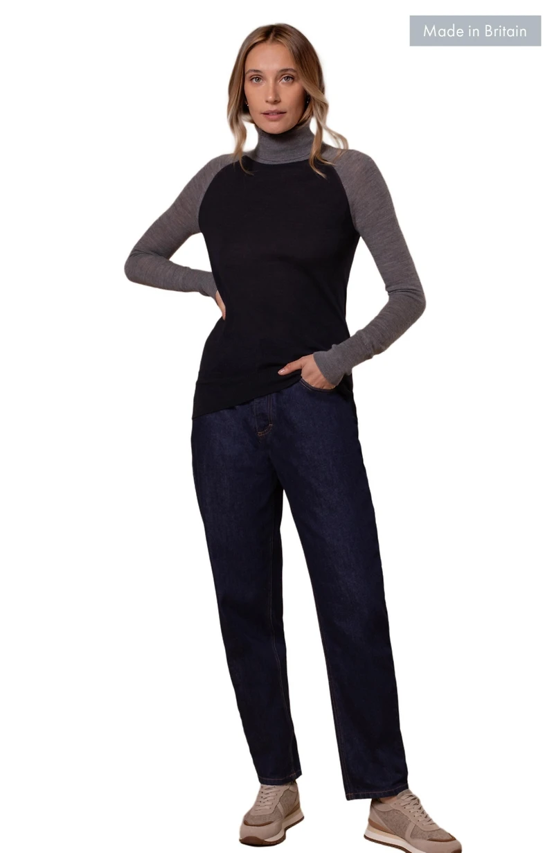 Celtic & Co. Women's Merino Colour Block Roll Neck Sweater