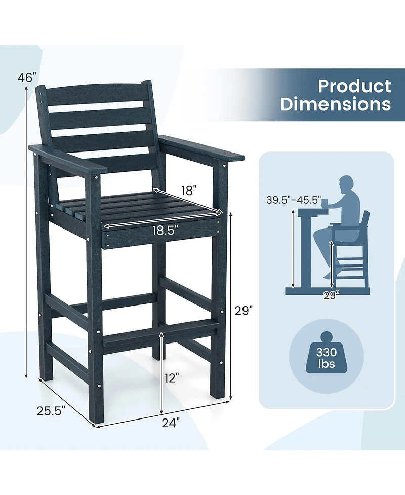 Gymax Patio Bar Stools Set of 4 Tall Adirondack Chair w/ Backrest Armrests & Footrests