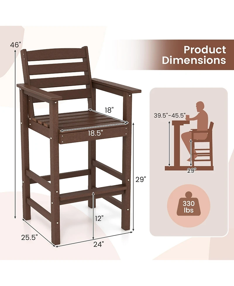 Gymax Patio Bar Stools Set of 4 Tall Adirondack Chair w/ Backrest Armrests & Footrests