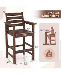 Gymax Patio Bar Stools Set of 4 Tall Adirondack Chair w/ Backrest Armrests & Footrests