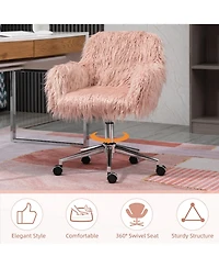 Vinsetto Faux Fur Home Office Chair, Vanity Chair w/ Adjustable Height,