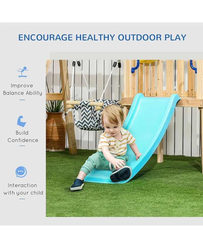 Outsunny 3 in 1 Wooden Outdoor Playset with Baby Swing Seat, Toddler Slide, Captain's Wheel, Telescope, Backyard Playground Set, Kids Playground Equip