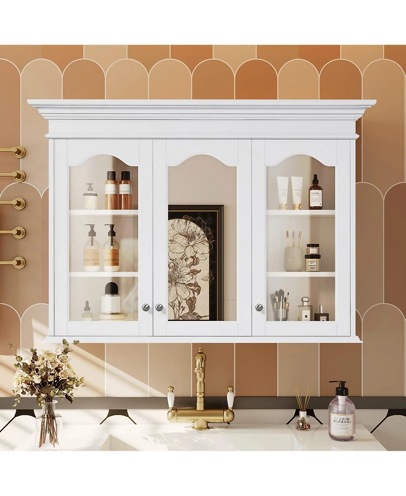 Casainc 40" Medicine Cabinet with Mirror Doors and Shelves, Glass Door Wall Mounted Bathroom Cabinet