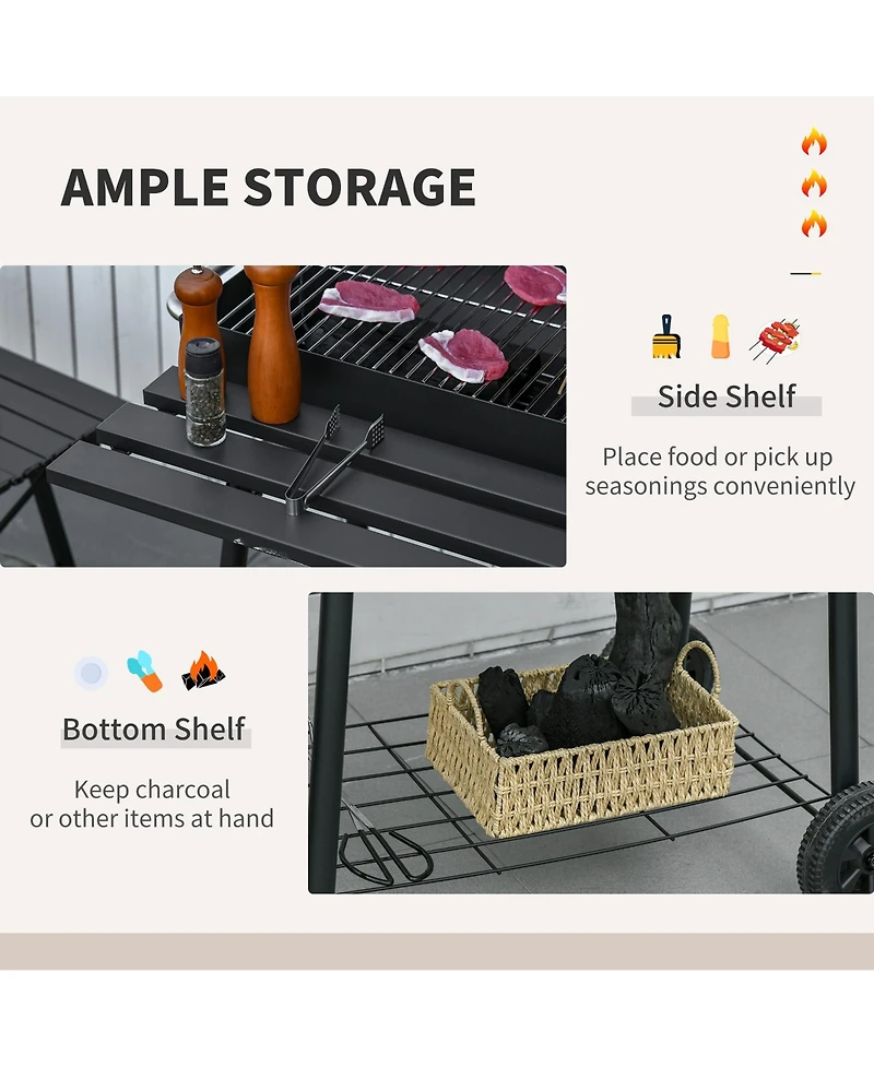 Outsunny 30" Portable Charcoal Bbq Grill with Storage Shelf and Wheels