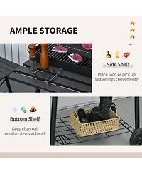 Outsunny 30" Portable Charcoal Bbq Grill with Storage Shelf and Wheels