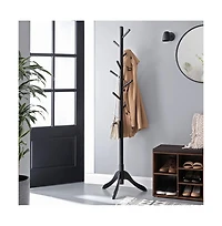 Solid Wood Coat Rack with 8 Hooks, Freestanding Tree for Hats, Bags, and Umbrellas