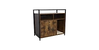 Aostirmotor Rustic Brown Wooden Cat Litter Box Enclosure with Scratching Mat Furniture