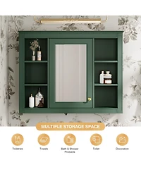 Casainc 35" x 27.5" Bathroom Mirror Cabinet with 6 Open Shelves, Wall Mounted Medicine (No Vanity)