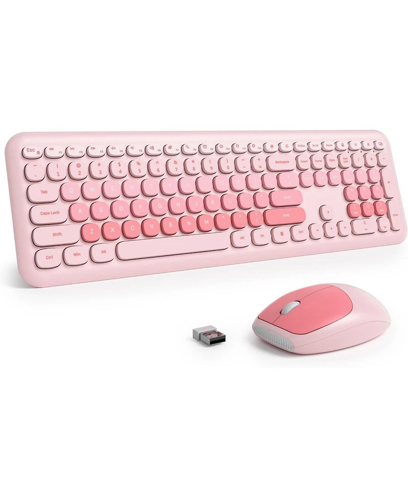 risokeys Cute Colorful Keyboard and Mouse Wireless Silent, Full-Size Retro Typewriter Wireless Quiet Slim Keyboard Low-Noise 2.4GHz for Computer