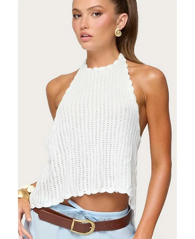 Edikted Womens Ivey Backless Crochet Halter Top