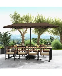 Gymax 13FT Double-sided Patio Umbrella w/ Solar Lights Crank Handle Umbrella Base