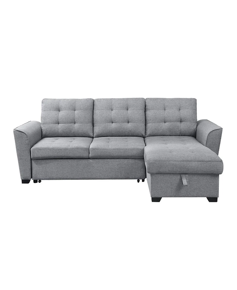 Homlux 90.5"W Light Gray Linen Sleeper Sectional Sofa with Reversible Storage Chaise