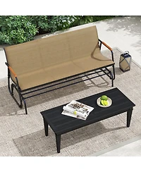 Costway Patio Glider Bench for 3 Swing Gliding Loveseat with Curved Teak Armrests for Porch