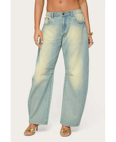Edikted Women's Cayden Low Rise Washed Barrel Jeans