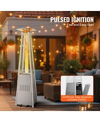Slickblue Outdoor Pyramid-Style Propane Patio Heater with Glass Flame Tube and Wheels – Elegant Heating for Garden or Patio