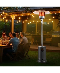 Slickblue Hammered Finish Tall Propane Heater with Integrated Table – Elegant Outdoor Heating Solution for Patio or Garden