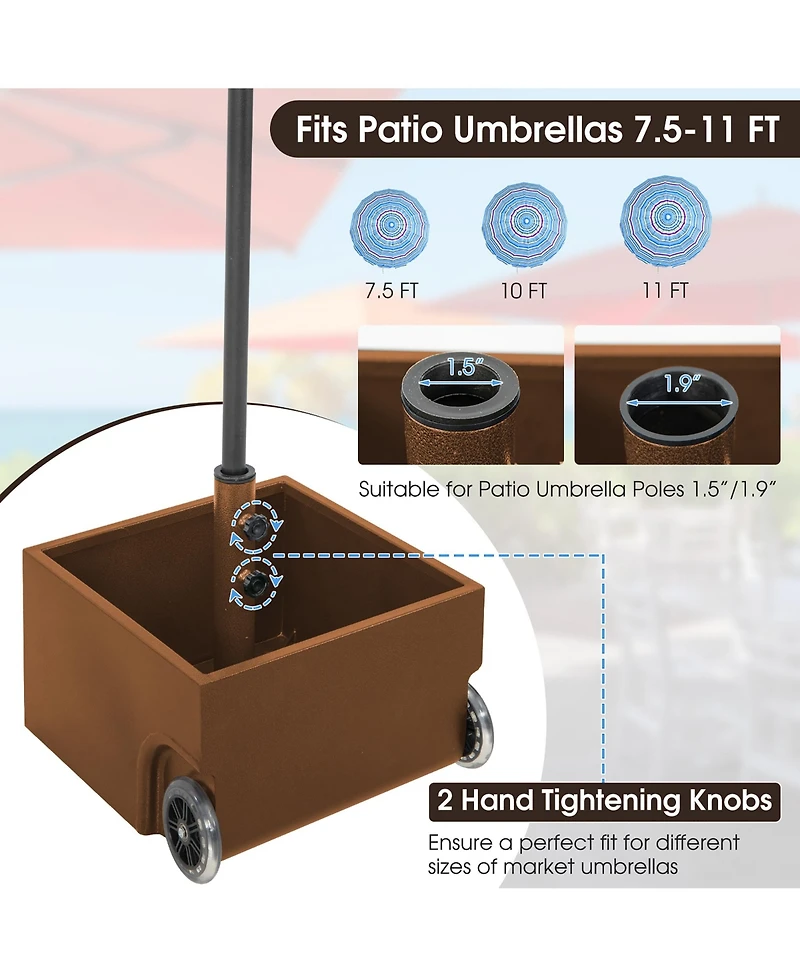 Gymax 170lbs Patio Umbrella Base Stand Wheels Planter Outdoor Heavy Duty Garden