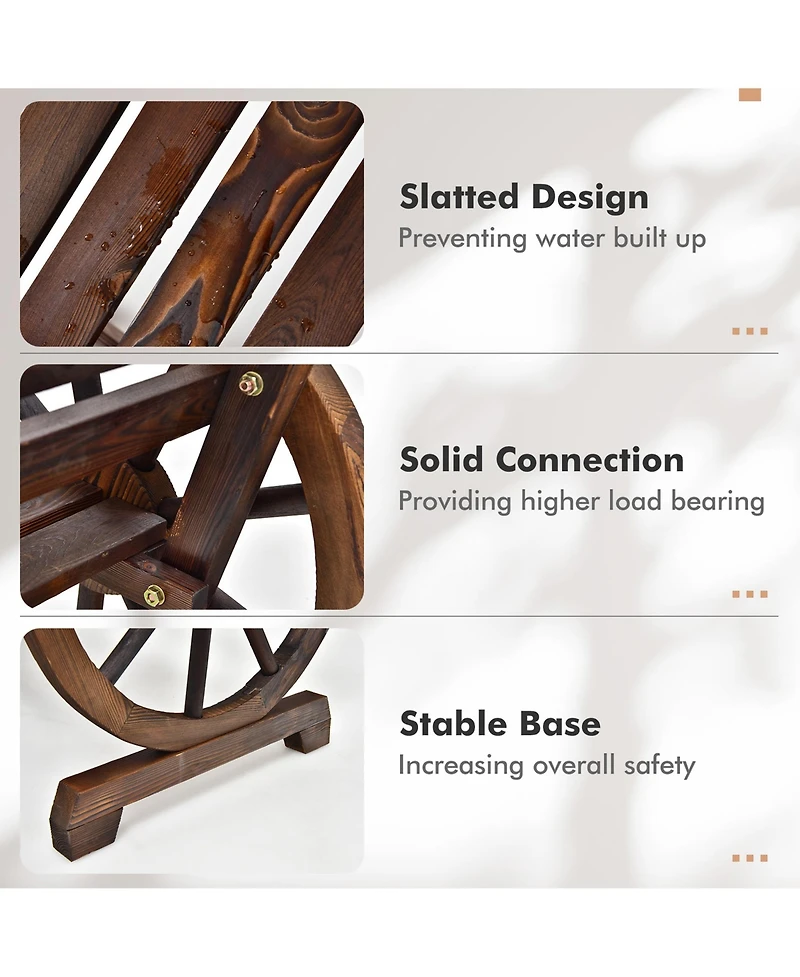 Gymax Patio Wagon Wheel Bench Outdoor Garden Wooden Rustic Bench w/ Slatted Design