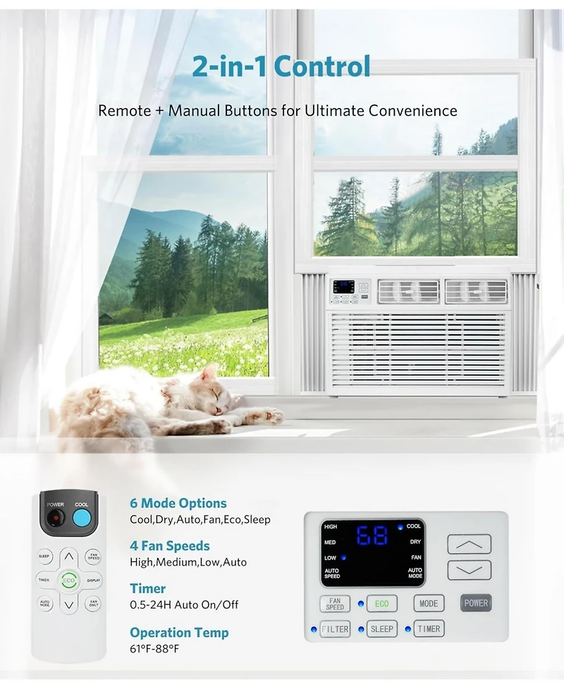 Cowsar 12,000 Btu Window Air Conditioner Cools up to 550 Sq. ft, Ultra Quiet Window Ac Unit with Remote Control, 4 in 1 Energy Saving Air Conditioner