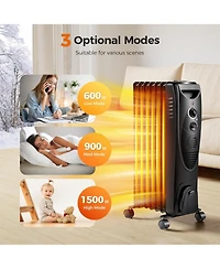 Cowsar Portable Electric Radiator Heater, Oil Filled with 3 Heat Settings, Adjustable Thermostat, Overheat & Tip-Over Protection For Indoor Use, 1500W