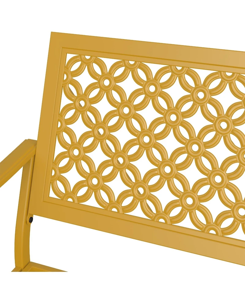 Mondawe All-Iron Park Chair With Floral Backrest,Multi-Layer Rustproof Coating & Adjustable Foot Pad