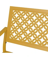 Mondawe All-Iron Park Chair With Floral Backrest,Multi-Layer Rustproof Coating & Adjustable Foot Pad