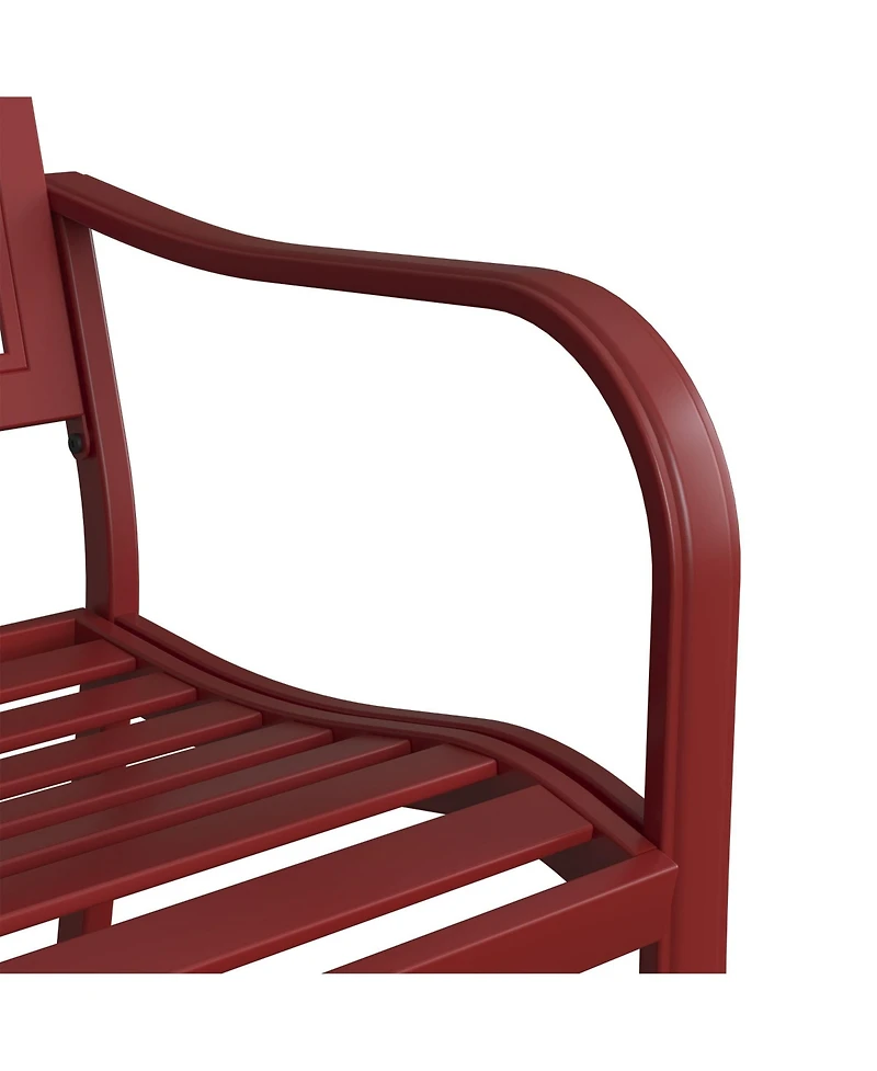 Mondawe All-Iron Park Chair With Floral Backrest,Multi-Layer Rustproof Coating & Adjustable Foot Pad