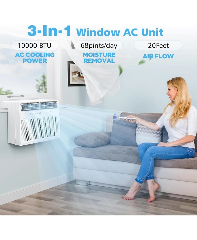 Cowsar Window Air Conditioners with 10000 Btu capacity, Ideal for room up to 450 Sq. Ft, Window Ac with Cooling, Dehumidifier, Fan, Equipped with remo