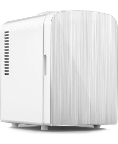 Cowsar 4L Capacity/6 Cans Compact Refrigerator, Portable Mini Fridge,for Bedroom, Car/Office/Dorm, Small Cooler for Cosmetics,Brushed Stainless Steel