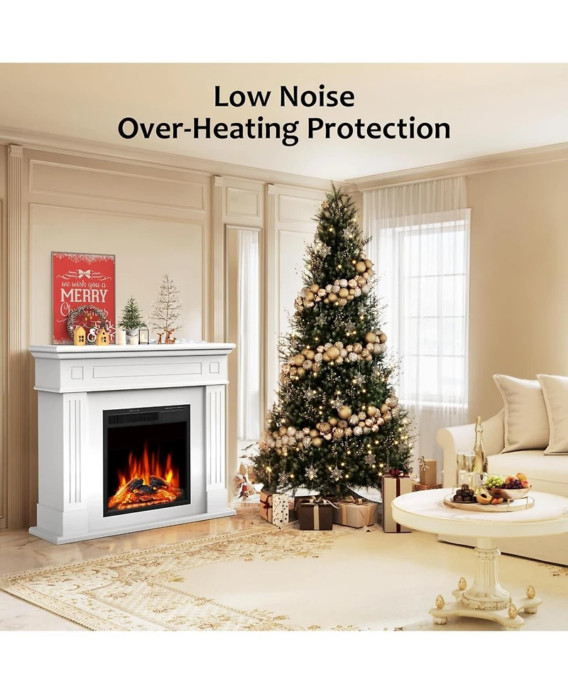 Cowsar 44" Electric Fireplace with Mantel, Free-Standing Heater with Wooden Surround and Log Effect, Remote Control, 750-1500W