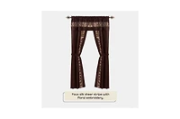 Kate Aurora Complete 5 Pc Window a Bag Embroidered Floral Country Flax Sheer Curtain & Valance Set