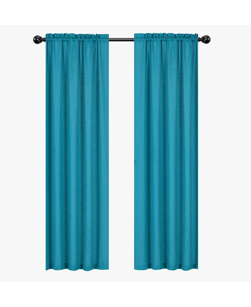 Kate Aurora Semi Sheer Flax Styled Turquoise Rod Pocket Single Window Curtain Panel - 52 in. W x 84 in. L